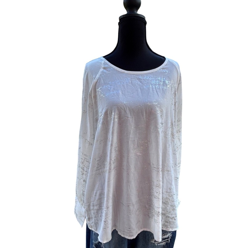 Maurices‎ Womens XL White Sheer Metallic Tunic Blouse Boho Ethereal Festival